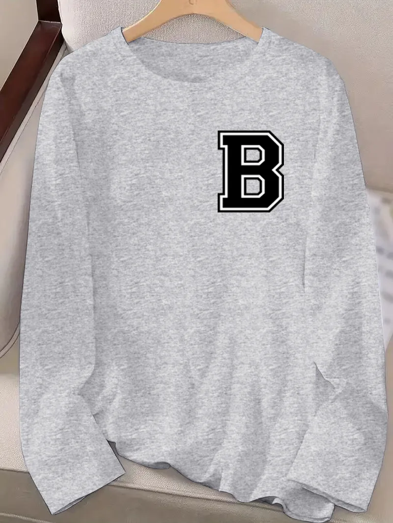 Casual Letter B Printed T Shirt Tops Women O Neck Long Sleeve Home Street Wear Sport T Shirt Tops