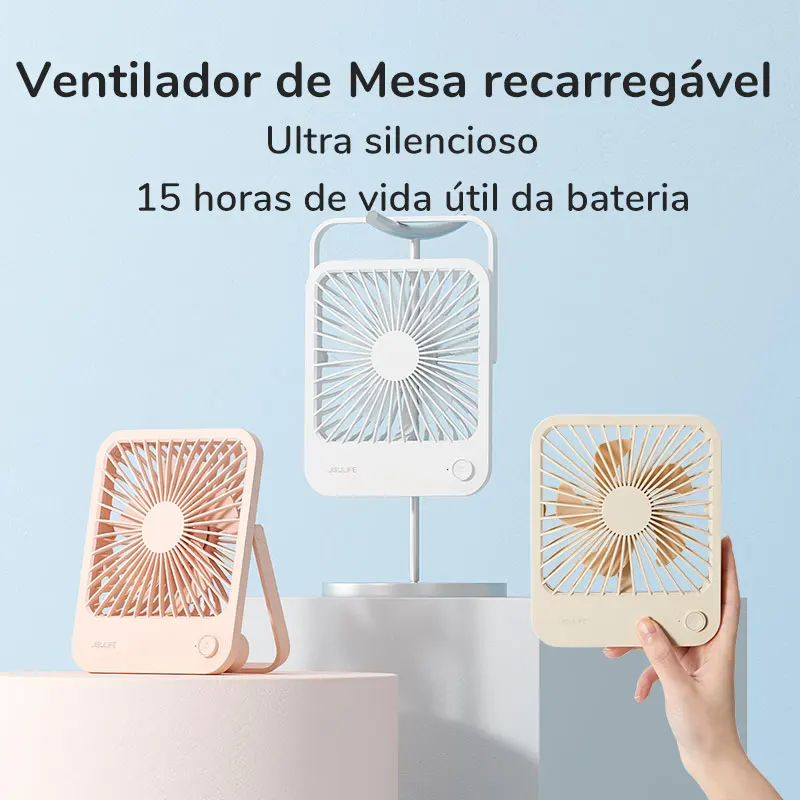JISULIFE Ventilador de mesa portátil pequeno, ultra silencioso, recarregável por USB, com 4 velocidades, vento potente, para escritórios