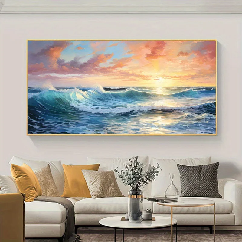 Un morceau d'une grande toile sans cadre mesurant 27,5 x 139,95 cm ou 70 x 140 centimètres, doté d'une aquarelle moderne