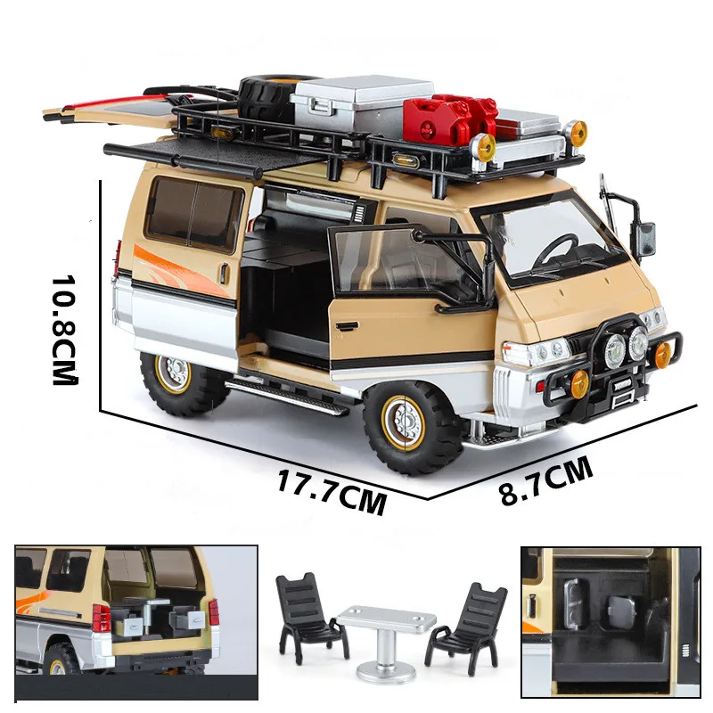 1: 24 合金プルバックバンモデル、シミュレーションキャンピングカーおもちゃ、音と光のデザイン、卸売