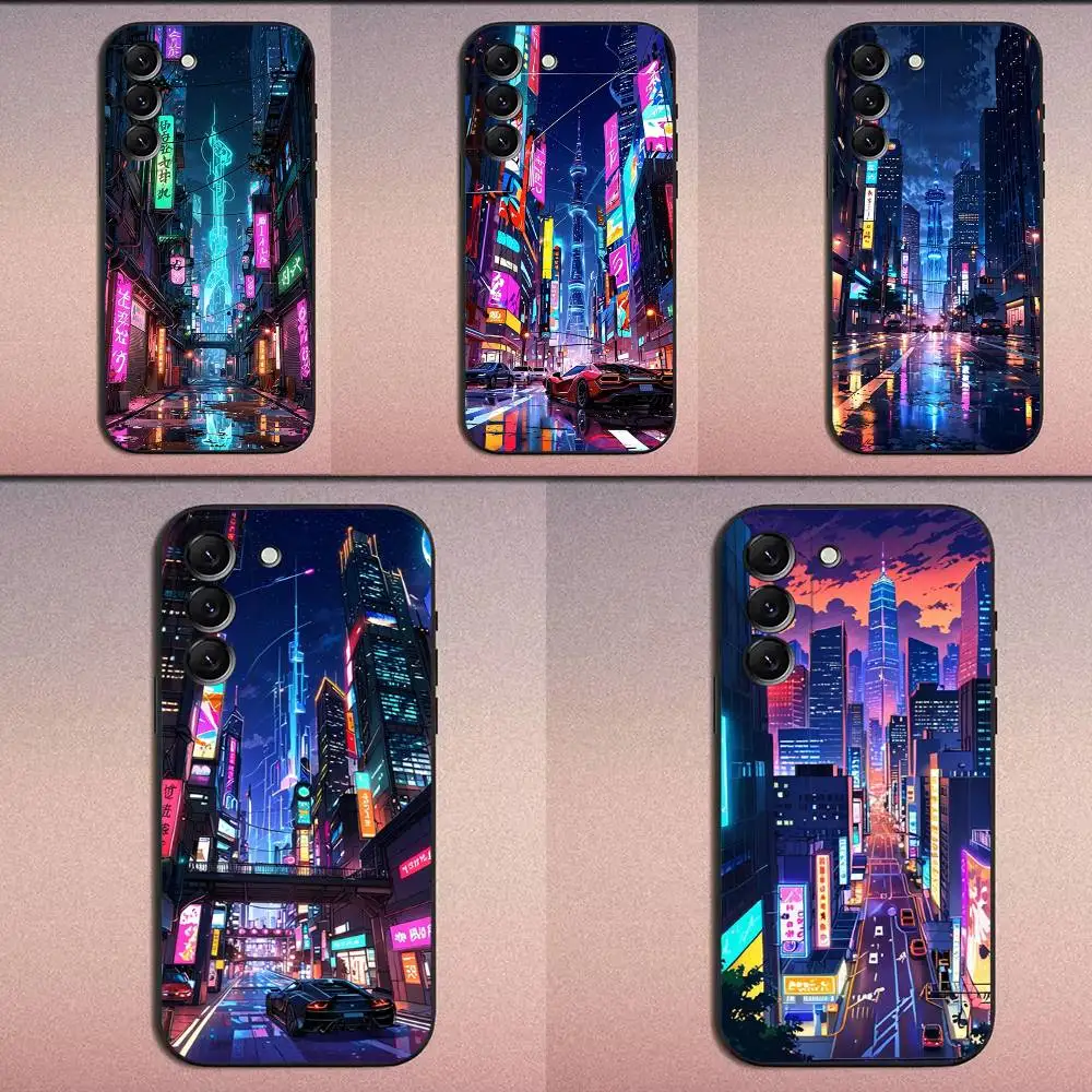 

Aesthetic Neon Lights City Street Phone Case For Samsung Galaxy A20,A21s,A22,A31,A32,A52,A53,A72,73,A80 Soft Black Cover