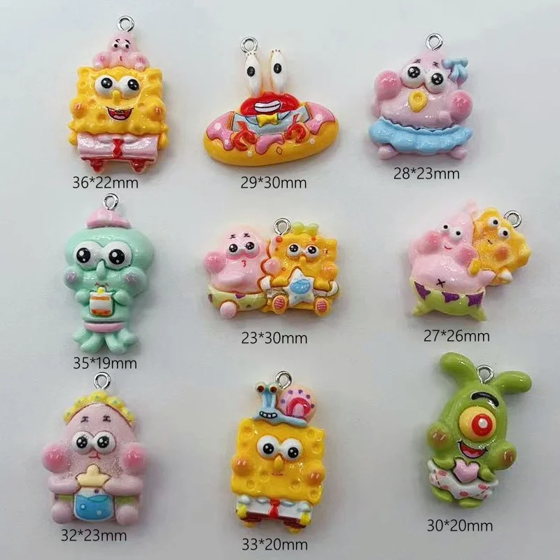 10PCS Resin Cartoon Character SpongeBob SquarePants Glossy Pendant DIY Jewelry Accessories Keychain Pendant Handmade Material