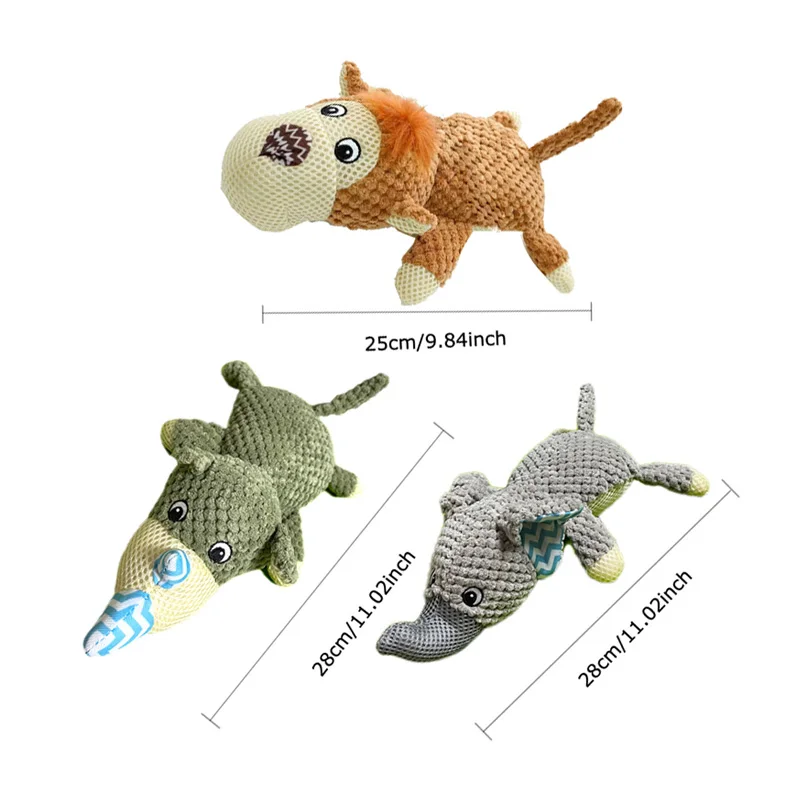 Cartoon Elephant Wolf Lion Shaped Dog Plush Chew Toys for Small Large Pets Squeaky Interactive Teeth Grinding Toy Accessories