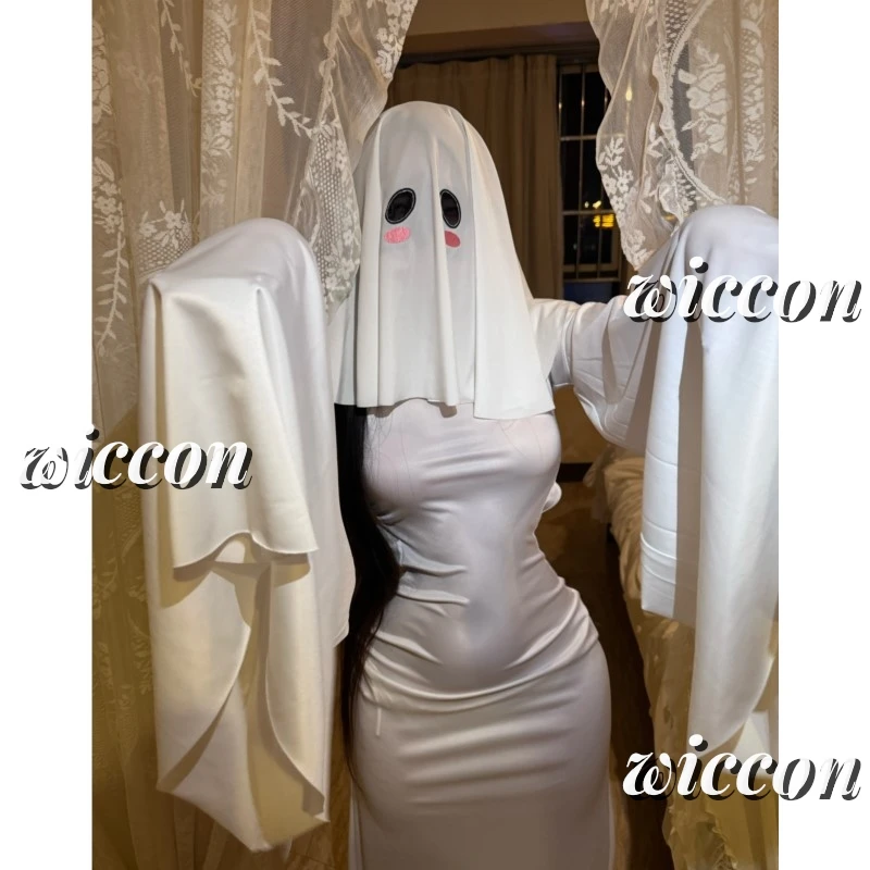 Sexy Cute Female Ghost Cosplay Costume Halloween Scare Face Cape Scream Costume Adult Fancy Dress Halloween Cosplay Costume