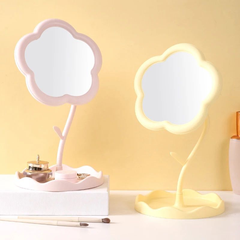 Flower Shaped Makeup Mirror Student Desktop Dormitory Beauty Makeup Mirror Girl Dressing Table Hanging Jewelry Princess Mirror