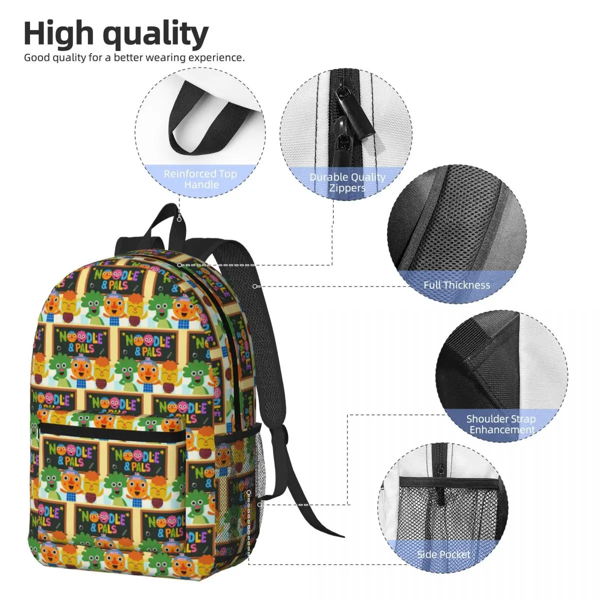 Noodle And Pals Micro Super Simple Cool Backpack Boys Girls BookBag Kids School Bag Computer Shoulder Bags for Men Women