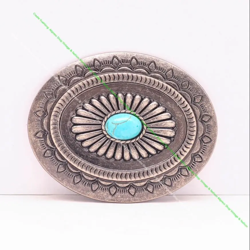 

Vintage Silver America Southwest Tribal Traditional Floral Turquoise Men's Huge Leather Belt Buckle Fits 40MM Belt Strap