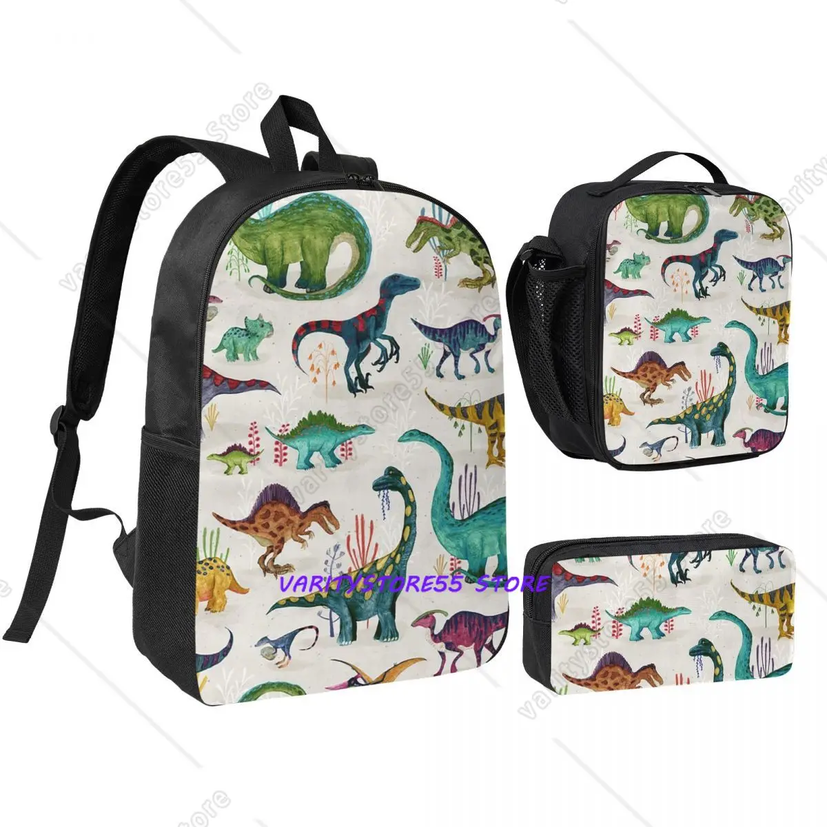 

Bright Dinosaurs Backpack Boys Girls BookBag School Bag Shoulder Bags 3ps Insulated Lunch Bag Pencil Case