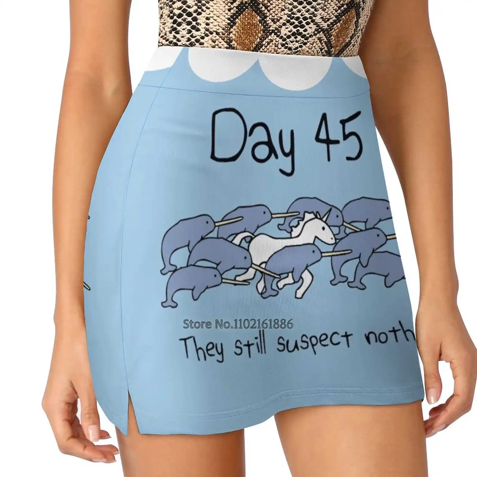 Day 45. They Still Suspect Nothing ( Narwhals Unicorn ) Women'S Fashion Sporting Skirt With Pockets Tennis Golf Running