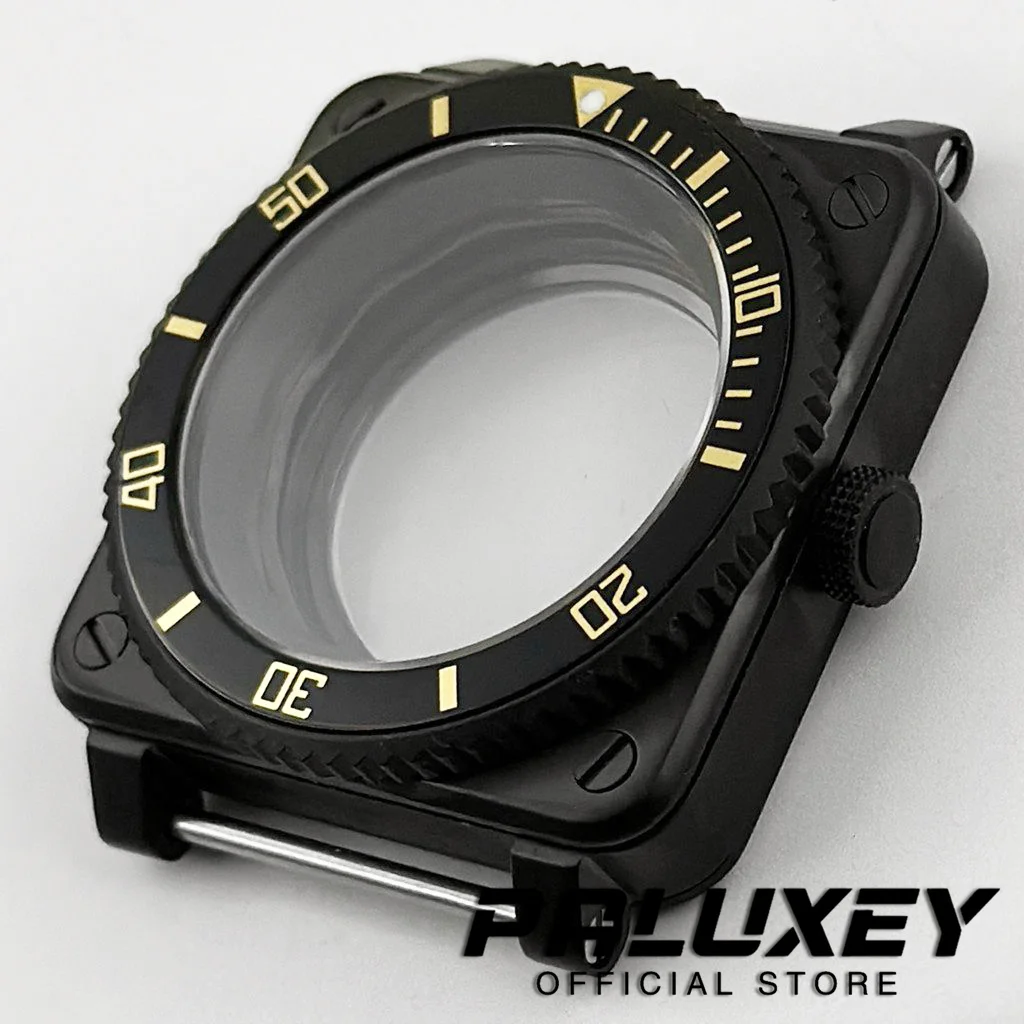 Caja cuadrada PVD Black Mod SKX de 42mm, cristal de zafiro compatible con NH35 NH36 4R 7S, movimiento automático japonés, caja de acero inoxidable