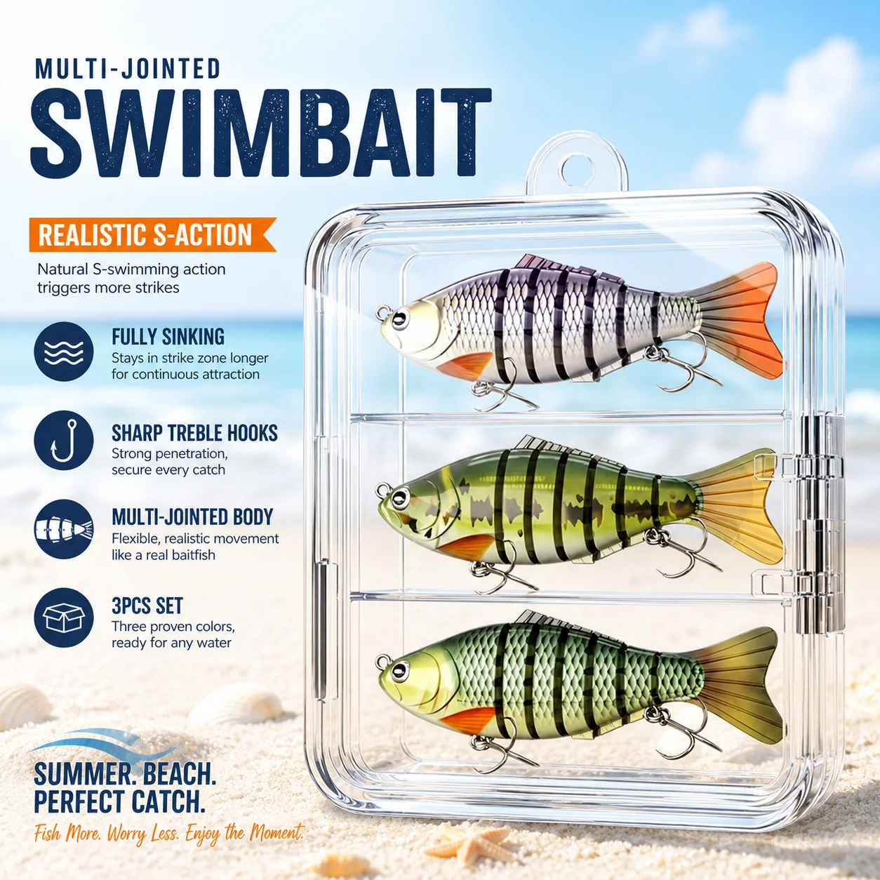 Fishing Hook Box - 3 Pcs Multi Jointed Swimbaits Full
