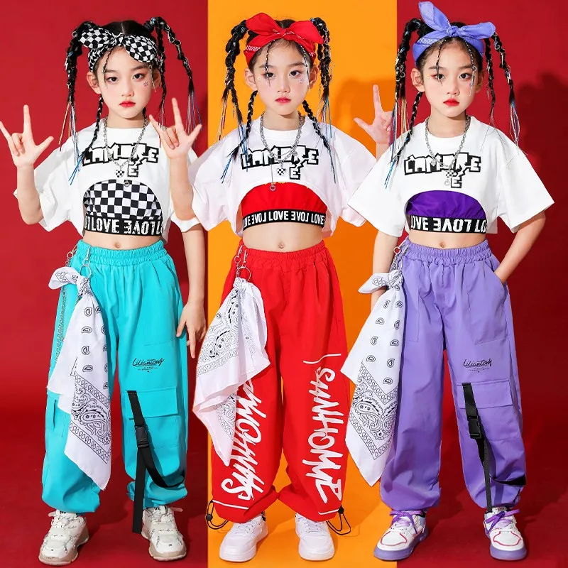 Jazz Dance Costumes for Kids Children\'s Hip-hop Street Dance Clothes Girls Ballroom Hip Hop Dancing Clothes Teen Stage Outfits