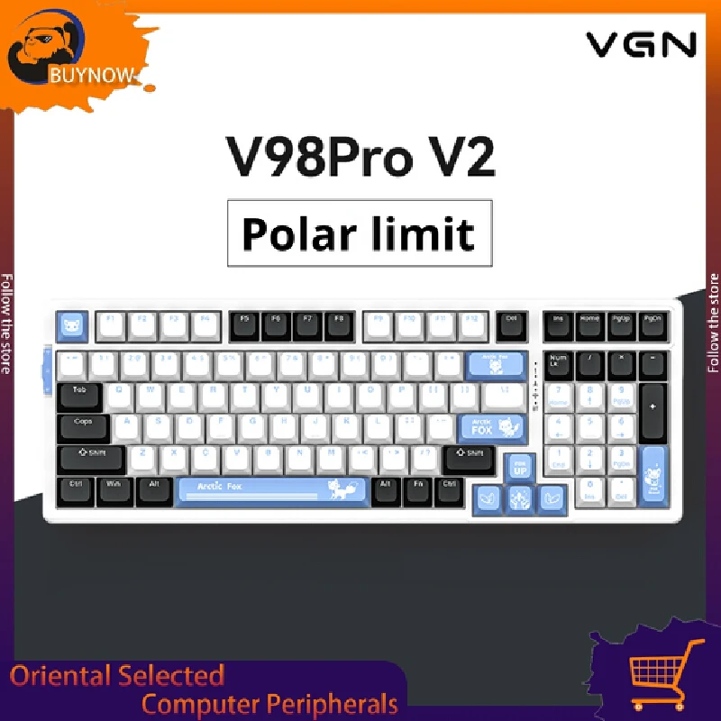 Vgn V98 Pro V2 Polar Fox Triple-Mode Hot-Swappable Bluetooth Gasket Wireless Customizable 99keys Gaming Mechanical Keyboard