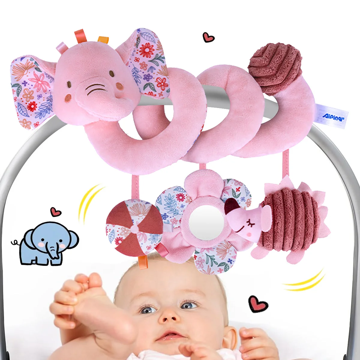 ของเล่นติดรถเข็นเด็กแบบเกลียว ของเล่นสำหรับเด็กทารก - ของเล่นเขย่ามือแบบแขวนสำหรับเตียงเด็ก พร้อมเสียงเขย่า เหมาะสำหรับเป็นของเล่นเสริมพัฒนาการสำหรับเด็กทารก