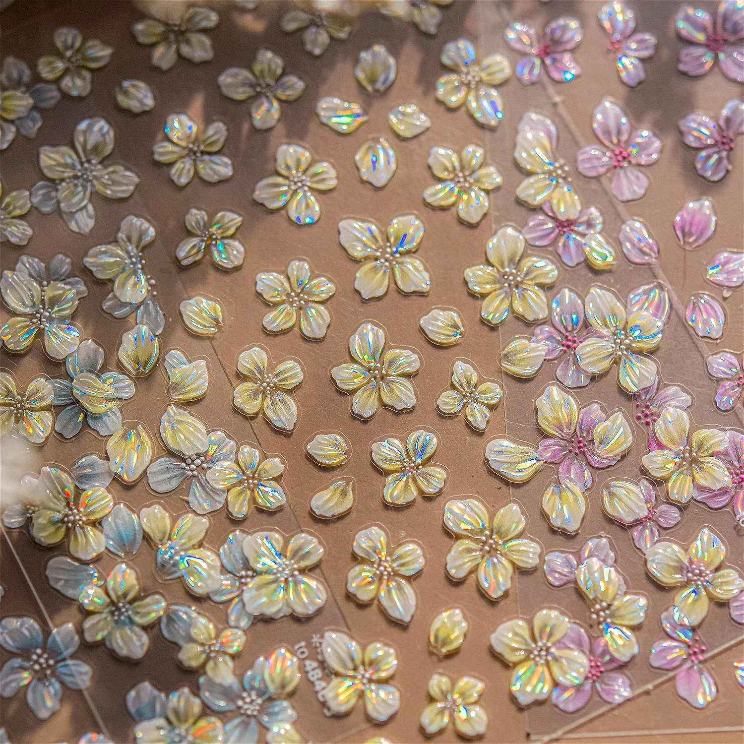 Autocollants de manucure pour Nail Art, dégradé rose jaune bleu blanc, fleurs de Frangipanier en fleurs, pétales colorés, gelée fleur de lys