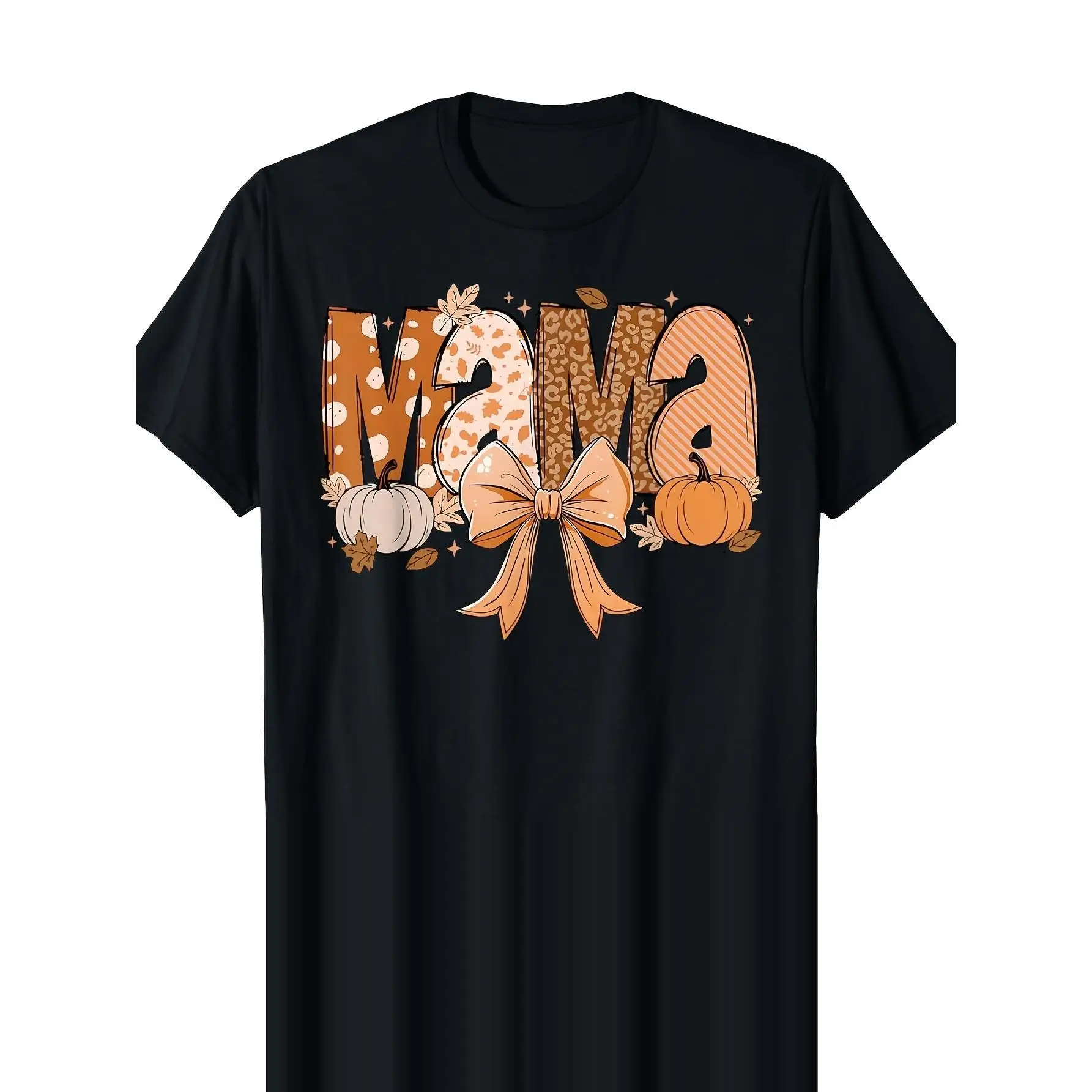 

Women's "Mama" Letter Graphic T-shirt, Cute Pumpkin Leopard Print Tops, Autumn Casual Tee for Mother's Day Gift