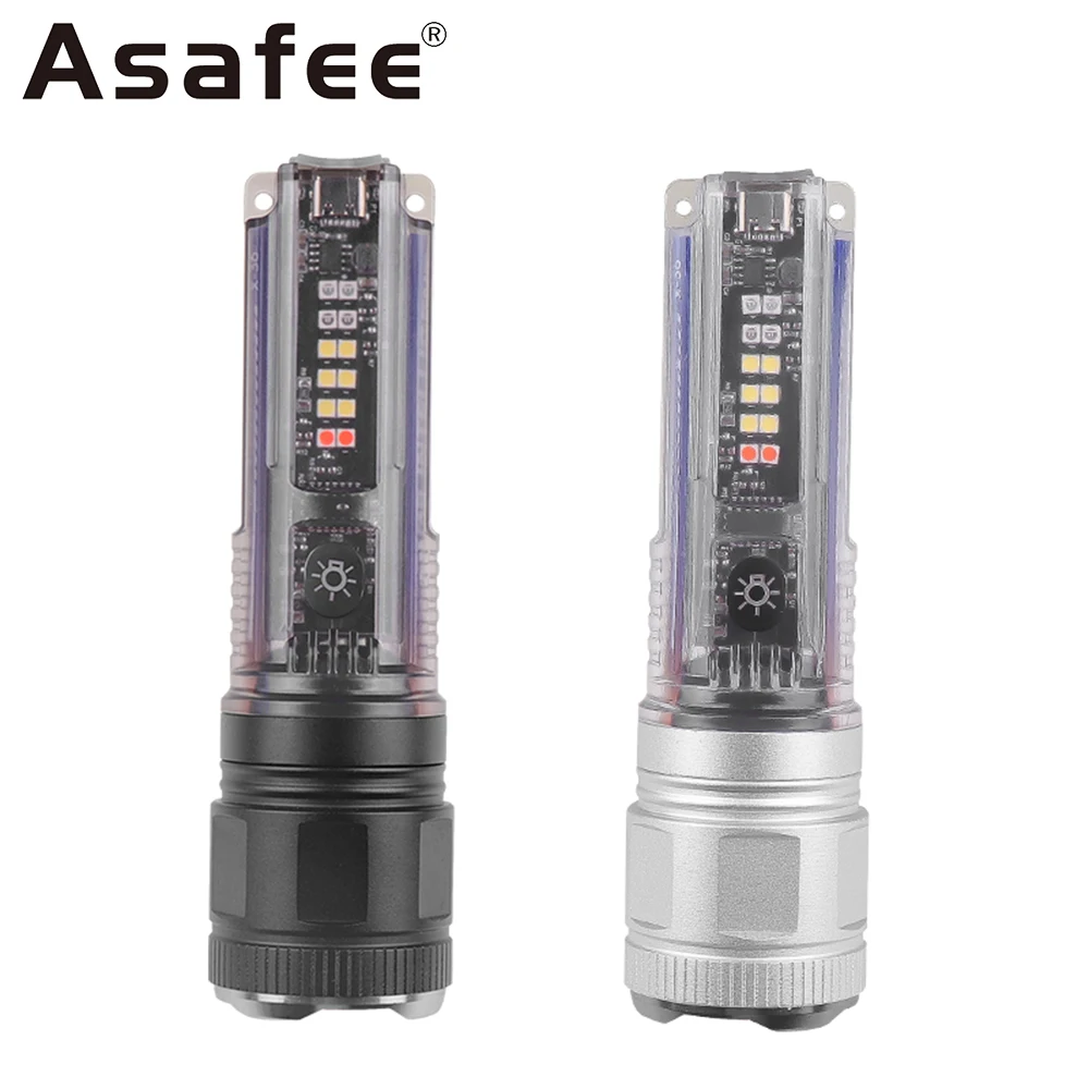 Asafee Mini Flashlight XHP50/30W LED 1000LM 1200M Range UV Light Built-in Battery Solar Rechargeable Torch Telescopic Zoom Lamp