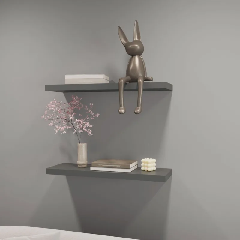 

Iva Floating Shelf Melamine Construction in Matt Grey Finish Stylish Wall-Mounted Storage for Living Room Bedroom or Bathroom