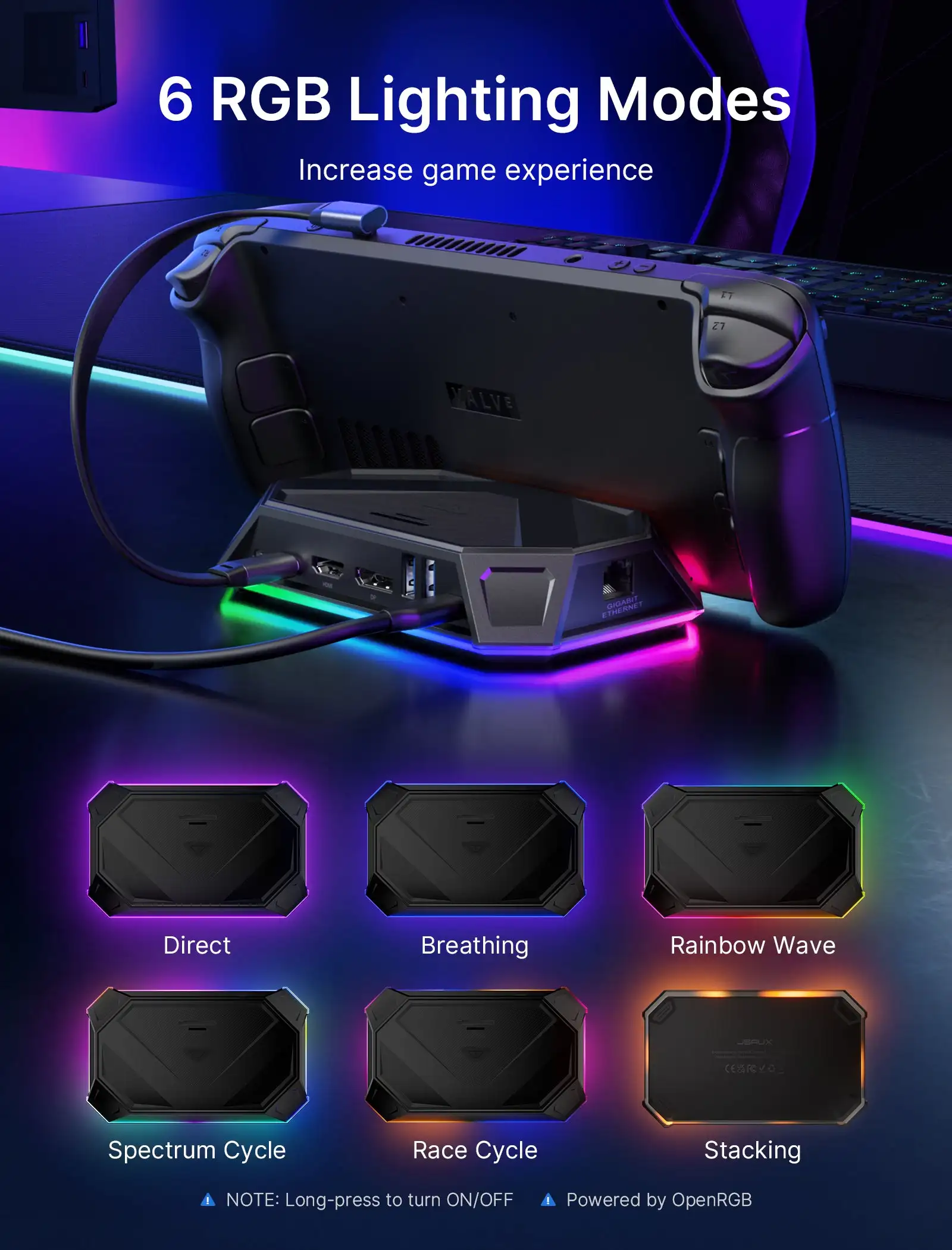 Imagem -02 - Rgb Docking Station para Steam Deck 8-em1 Steam Deck Dock com Hdmi 2.0 4k @ 60hz 100w Usb-c Porta de Carregamento para Válvula