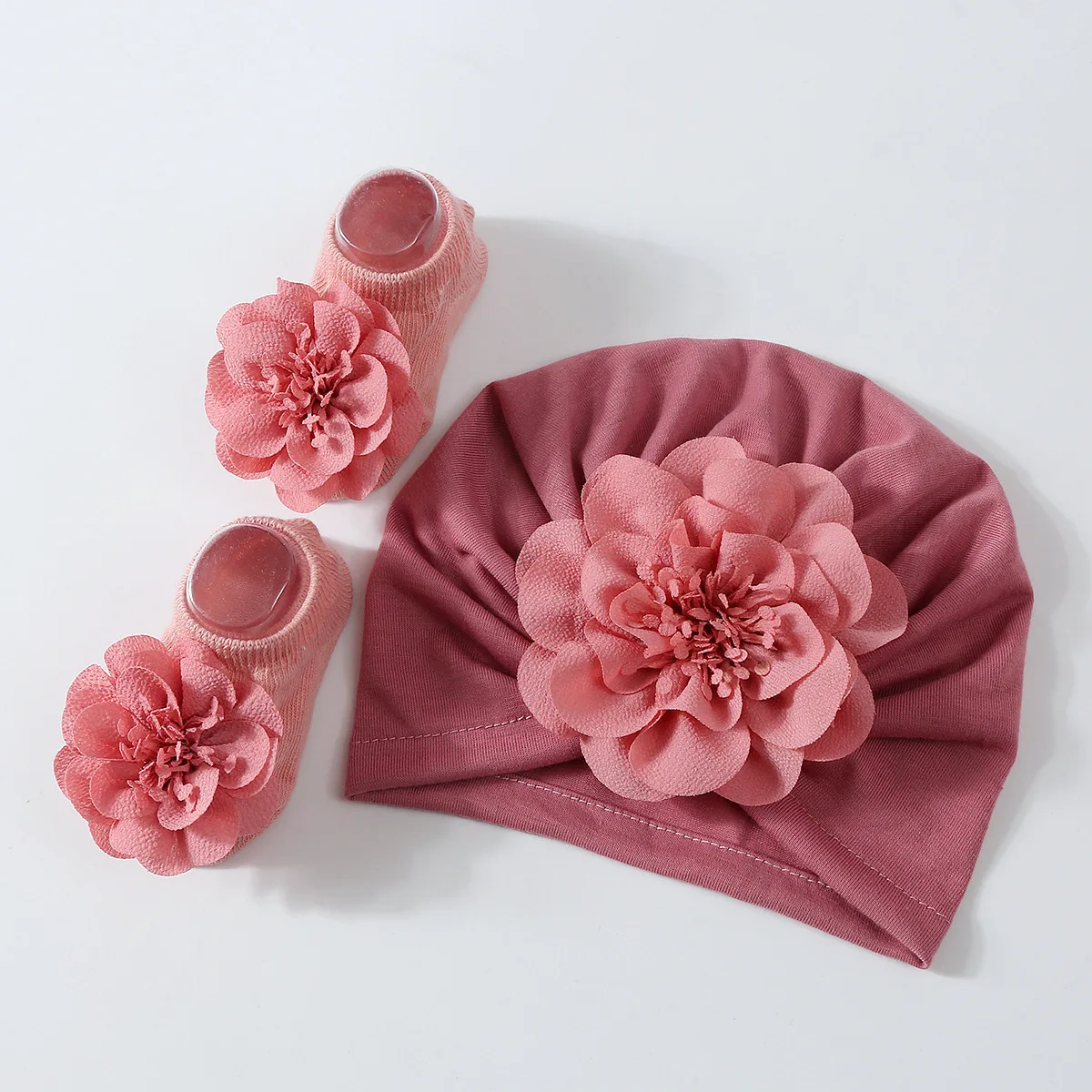 Kids Girl Baby Turban Cap Socks Set Sweet Flower Girl Indian Caps Soft Cotton Socks Newborn Photography Props Headscarf Caps