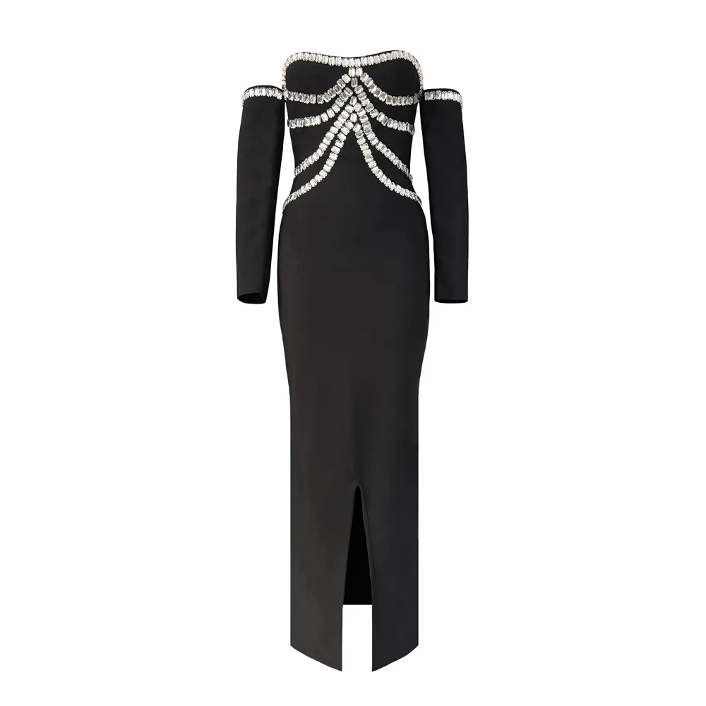 

Женское бандажное платье с открытыми плечами, одежда с длинными рукавами и бисером, вечерние платья знаменитостей