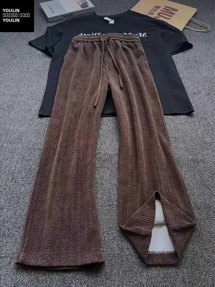 

Мужские вельветовые брюки цвета хаки, осенние, свободного кроя, широкие штанины, повседневные, в американском стиле, с узором «пшеничные колоски», CleanFit, спортивные штаны