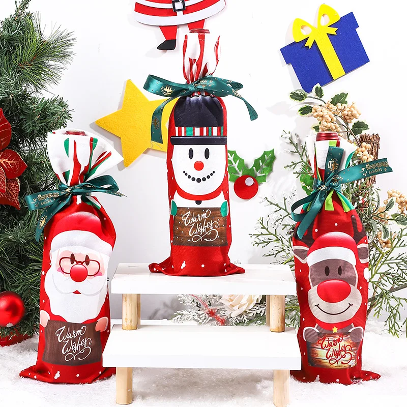 1/3pc Christmas Wine Bottle Covers Bag Snowman Santa Claus Champagne Bottle Cover Sleeve Merry Christmas New Year Decorations