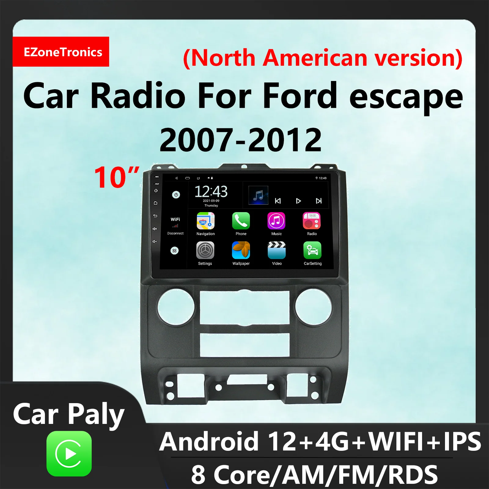 

EzoneTronics CarPlay Android радио для Ford escape 2007-2012 Северо-американская навигация Bluetooth автомобильная развлекательная система