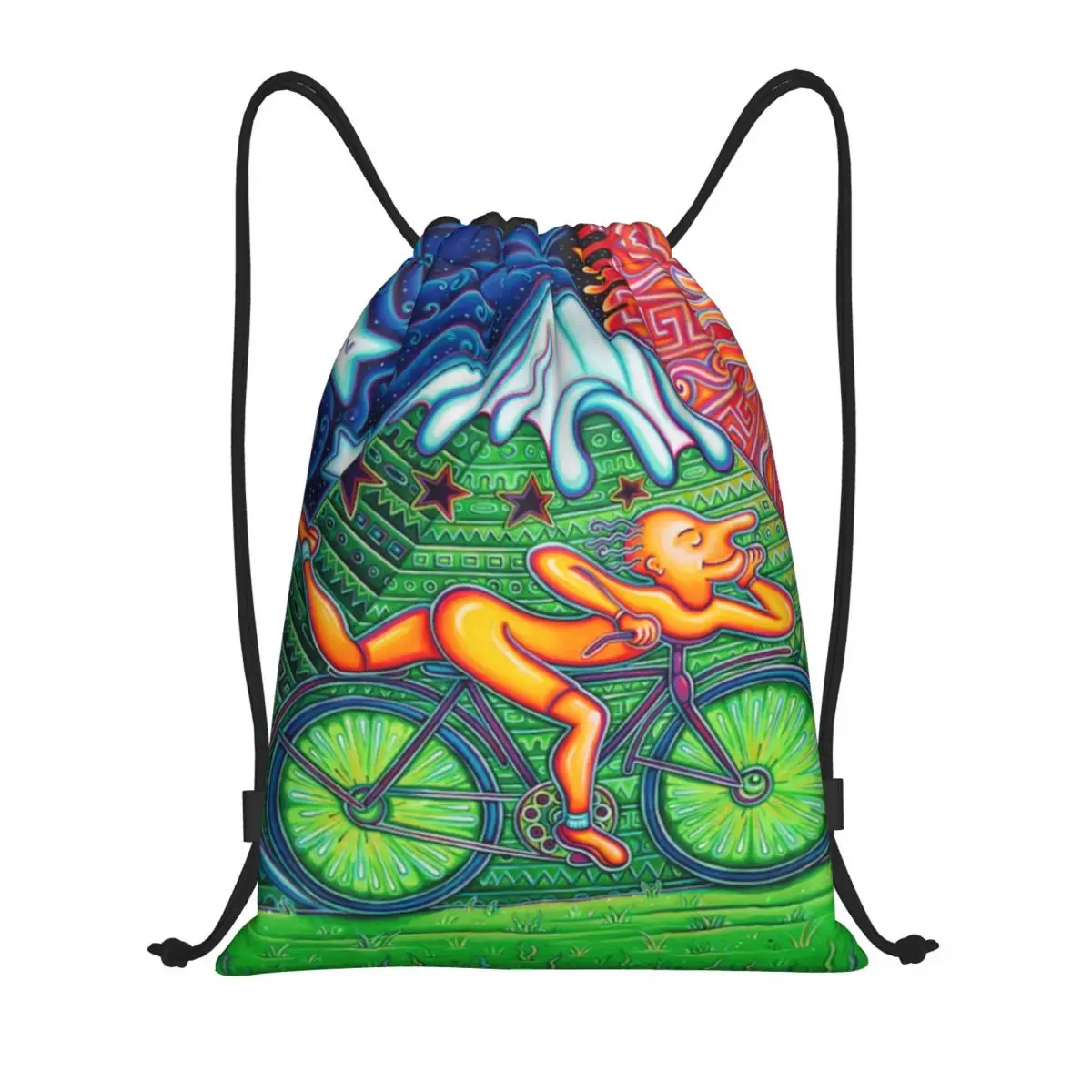 Bicycle Day Albert Hoffman Drawstring Backpack Bags Lightweight Lsd Acid Blotter Party Gym Sports Sackpack Sacks for Shopping