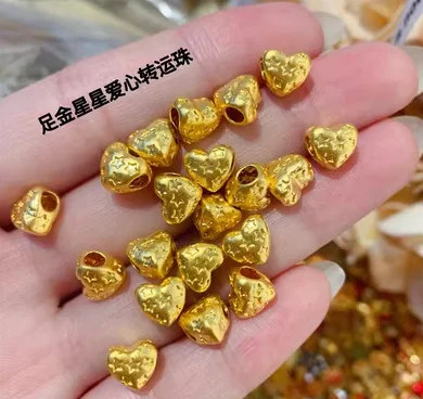 

24k pure gold beads fine gold heart shape charms 999 real gold loose beads