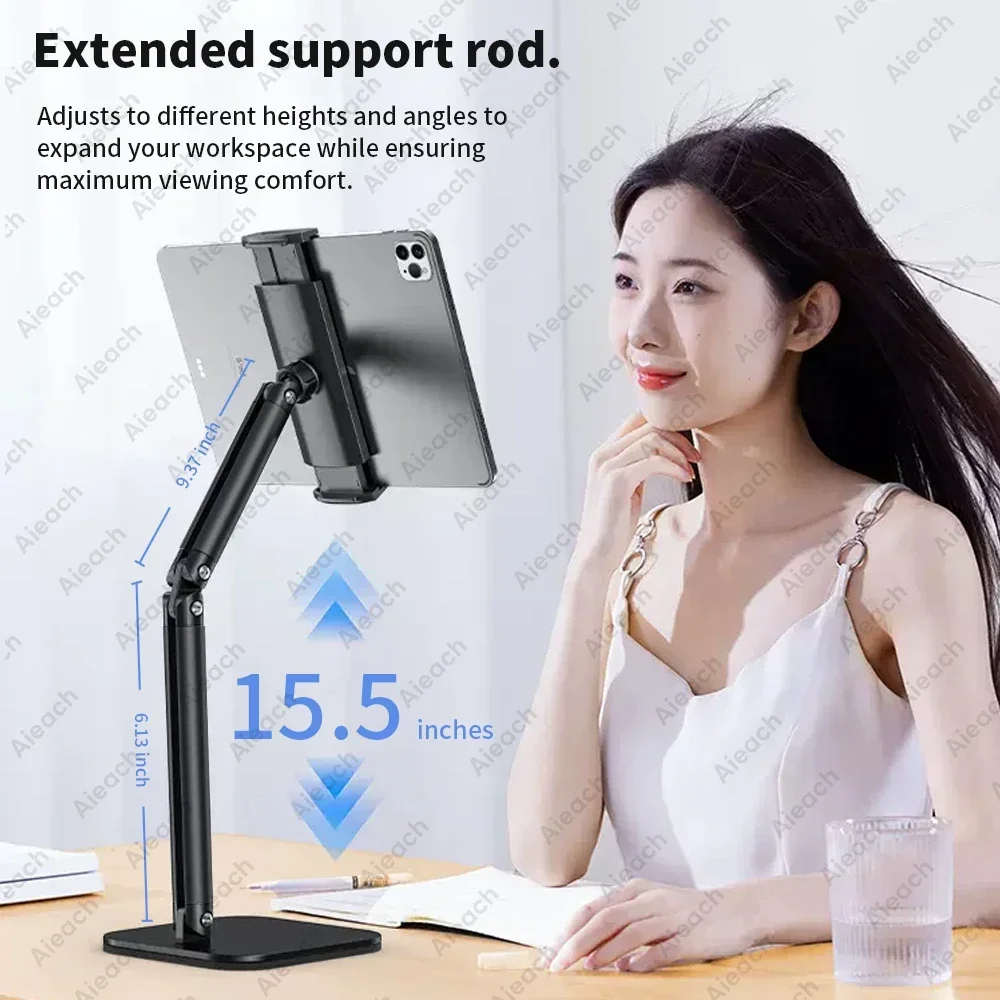 Tablet Stand Holder 15 in Adjustable Long Metal Flexible Arm for 4.7-13 in Phone iPad Stand Ergonomic Desktop Holder Multi-Angle image 3