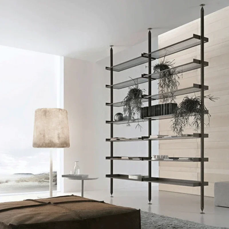 Iron bookshelf, floor shelf, office partition rack, display rack, living room glass bookshelf