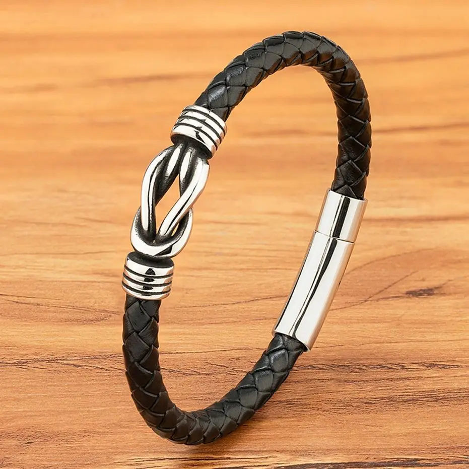 

OKLA Fashion Men's Leather Bracelet Stainless Steel Irregular Accessories Commemorative Gifts for Charm Bangles Punk Jewelry