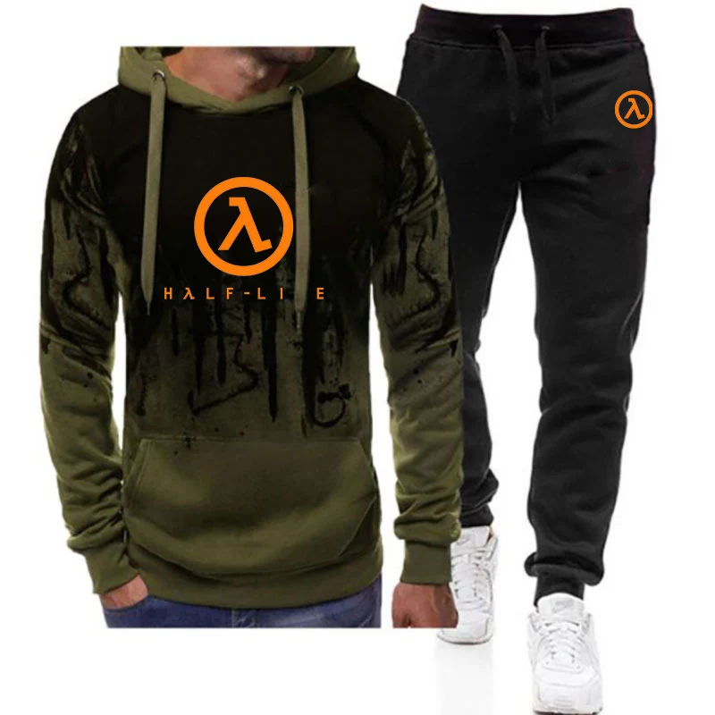 Half Life Game 1998 Print 2025 Spring Autumn Men's New Casual Comfortable Gradient Color Hoodies +Pant Two Pieces Suit