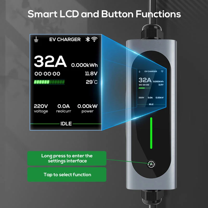 KED New European 7KW 110-380V 1Phase 16A AC EV Portable Charger IP65 Aluminum Type 1 5m Cable 2000V Withstand 24-Month 10,000