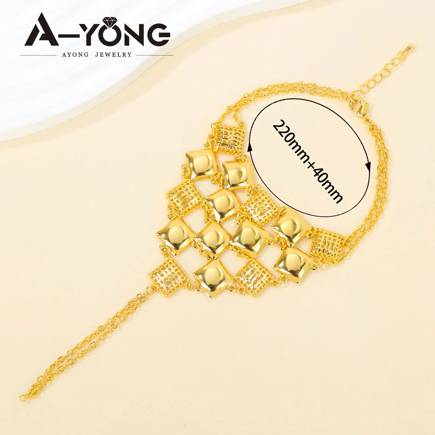 Dubai Gold Schmuck Armband mit Fingerring 21k Vergoldet Arabisch Muslimisch Schicke Armreifen Oman Frauen Hochzeit Party Schmuck – Detail 4