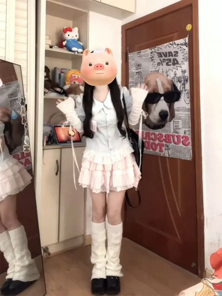 

Милый мягкий комплект с кукольным воротником для девочек и юбкой, женский модный летний наряд ort Sve Ne, ансамбль из двух предметов