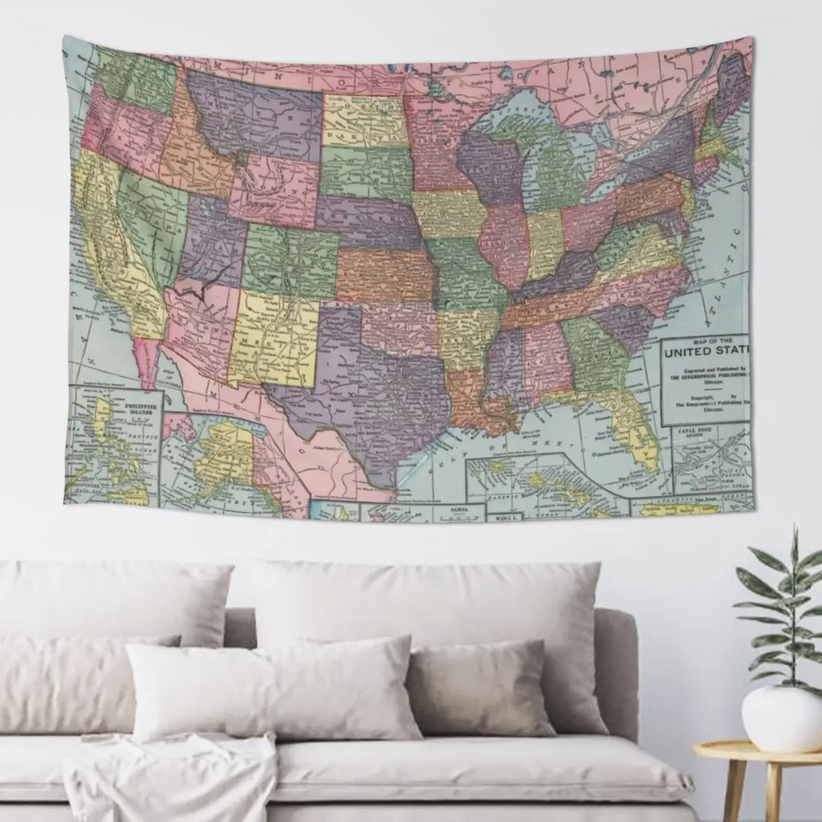 

Old United States Map (1925) Vintage USA Atlas Tapestry Home Decoration Decorative Wall Mural Home Decor Aesthetic Tapestry