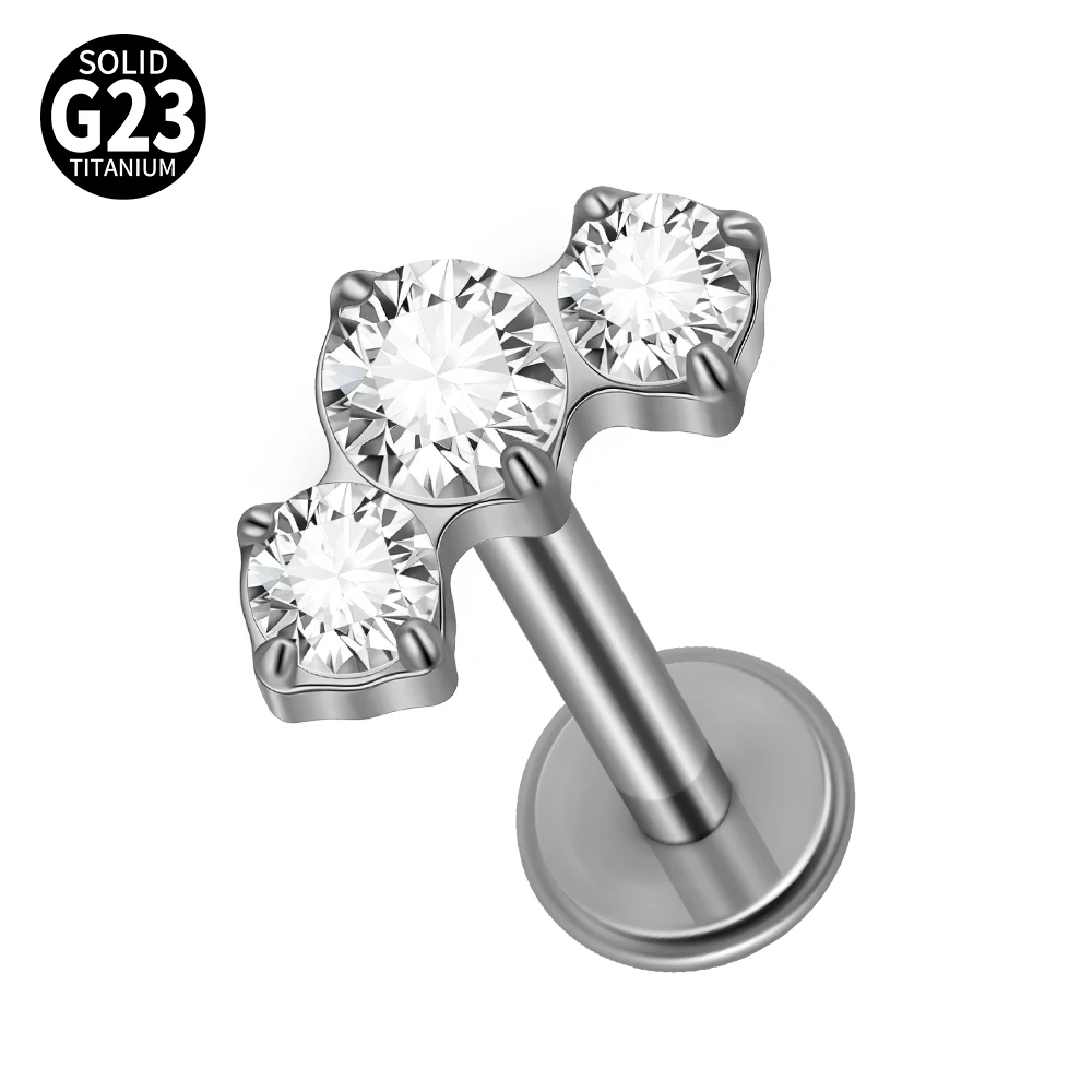 G23 Titanium Clear CZ Gem Labret & Lip Stud