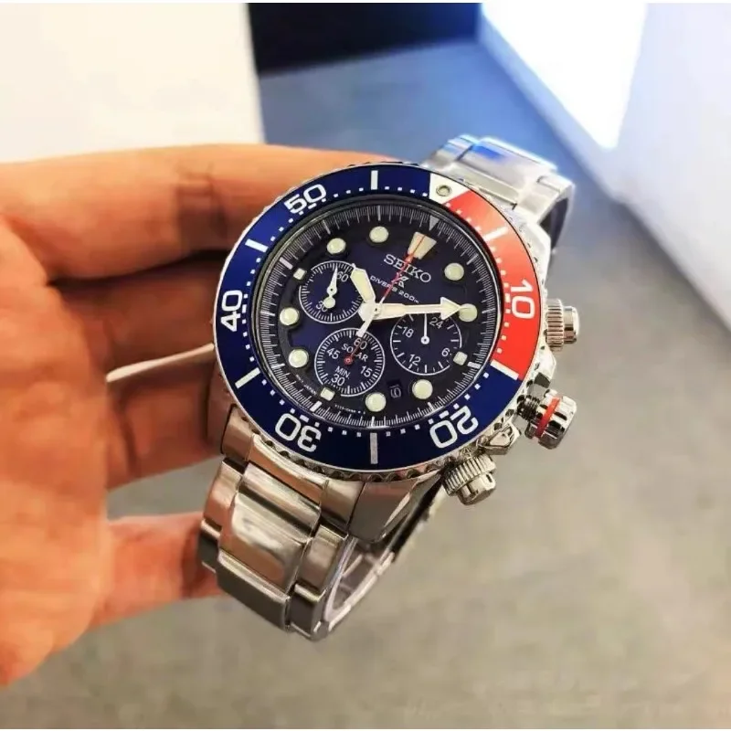 ساعة Seiko الجديدة من سلسلة PROSPEX المقاومة للماء بحلقة فحم الكوك بثلاث عيون كوارتز للرجال كاجوال للتنقل