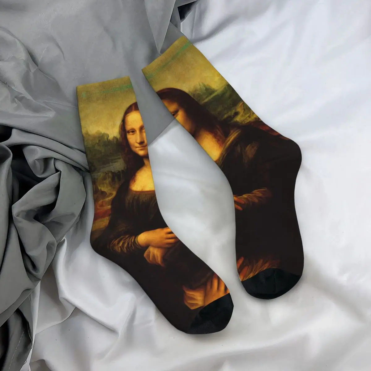 Casual Mona Lisa Basketball Socks Funny Summer Harajuku Aesthetic Ulzzang Grunge Middle Tube Socks for Women Men Breathable