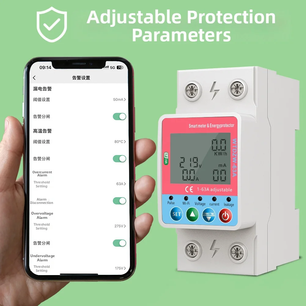 

63A 2P Remote Control Circuit Breaker with Overcurrent and Leakage Protection for Electrical Safety Monitoring