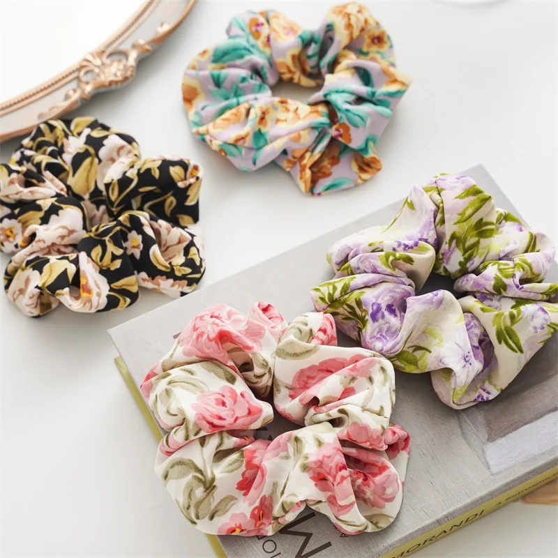 Hot Selling Summer Advanced Cloth Art Flower Elastic Hair Scrunchies For Elegant Girls Hair Bands