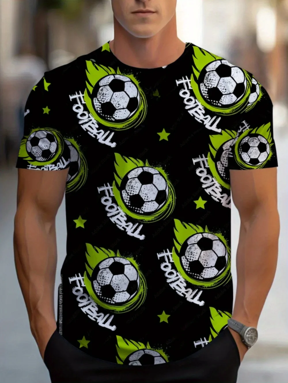 Fashionable 3D football printed men's short sleeved T-shirt football sports T-shirt top men's fun casual streetwear