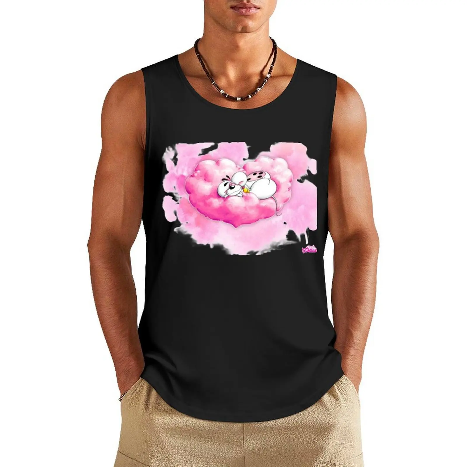 

Diddl on his pink heart shaped cloud Tank Top Short sleeve t-shirt for man vest men Male clothes
