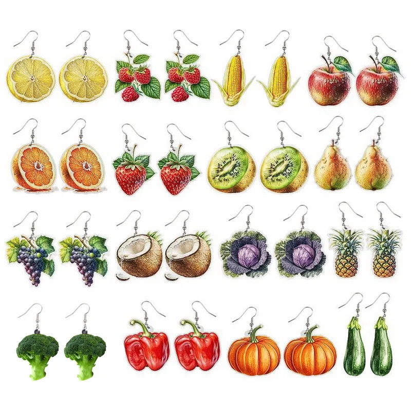 New Cute Fruit Vegetable Earrings Corn Apple Cauliflower Broccoli Lemon Grape Pineapple Cucumber Pumpkin Pepper Earring