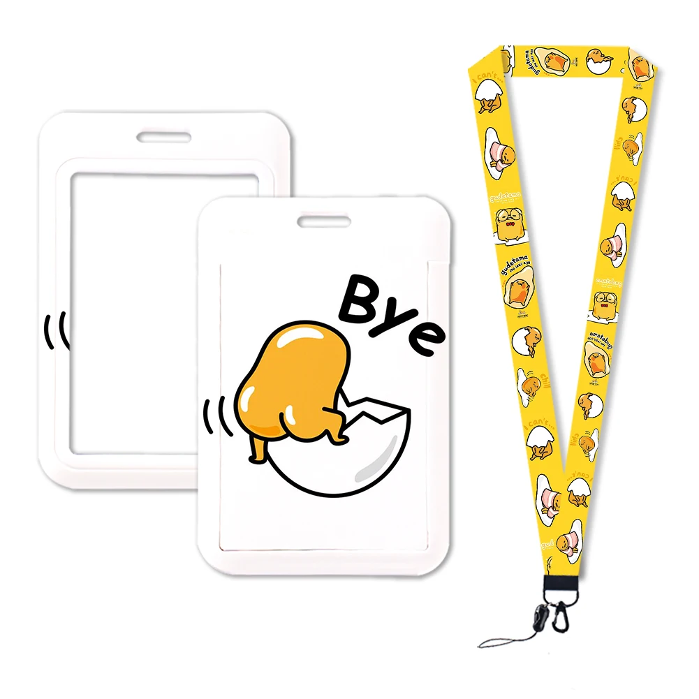 W gaya lucu Gudetama penutup geser Id lencana tempat kartu dengan Lanyard tempat kartu ID yang dipersonalisasi