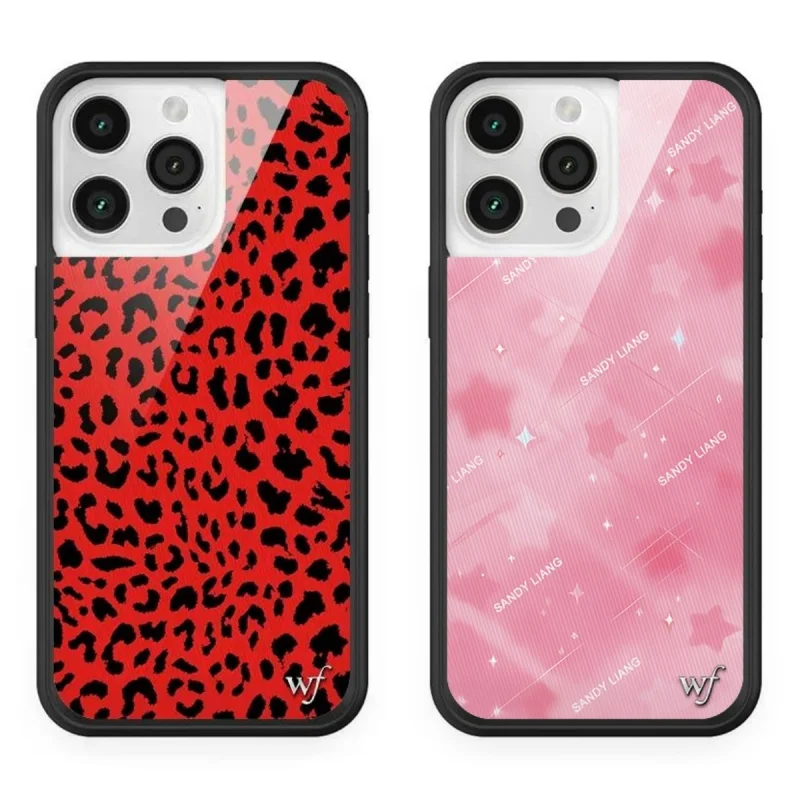 Wildflower Red Meow Colorful Leopard Phone Case for iPhone 17 16 15 14 13 12 Pro Max Plus Starry Plaid WF Soft Edged Back Cover
