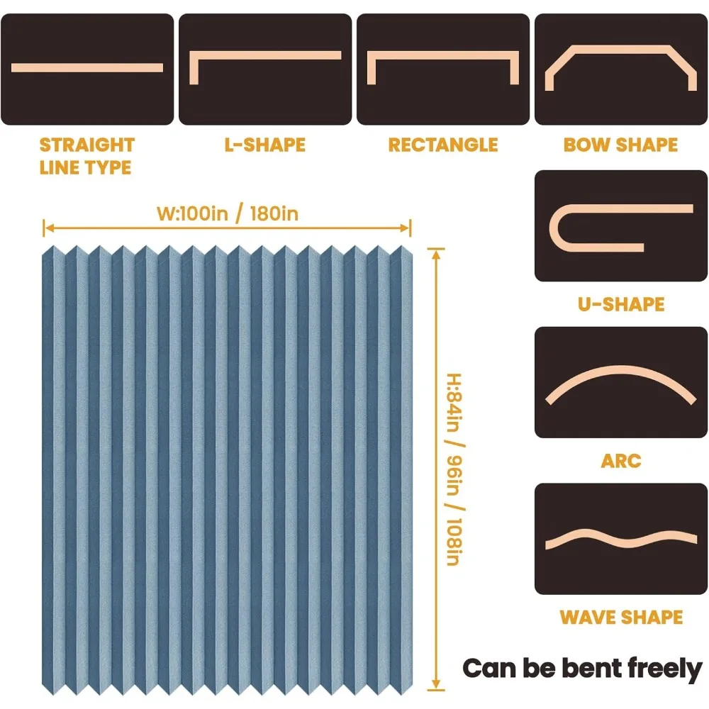 ستارة تقسيم الأكورديون الزرقاء موفرة للمساحة مع مسار سقف لسهولة التركيب - 180 واسعة × 84 طويلة