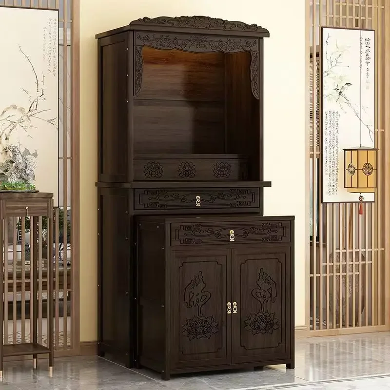 Table Incense Case Household Buddhist Shrine New Chinese Vertical Cabinet Buddha Shrine with Door God of Wealth